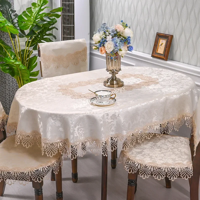 Oval Table Cloth White Embroidered Fold Tea Juppe Dining Table Cover Tablecloth Home Lace Art Dust Cover Chair Cover