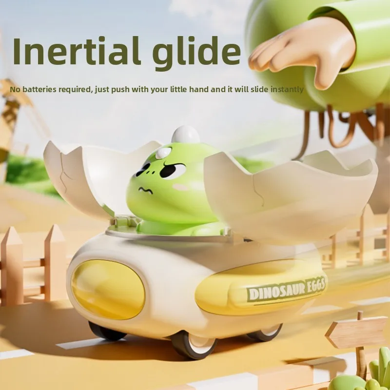 2025 Nuevo coche de juguete para niños: coche de dinosaurio de inercia/pull-back, deformación de colisión, forma de huevo de dinosaurio, duradero, carreras divertidas,