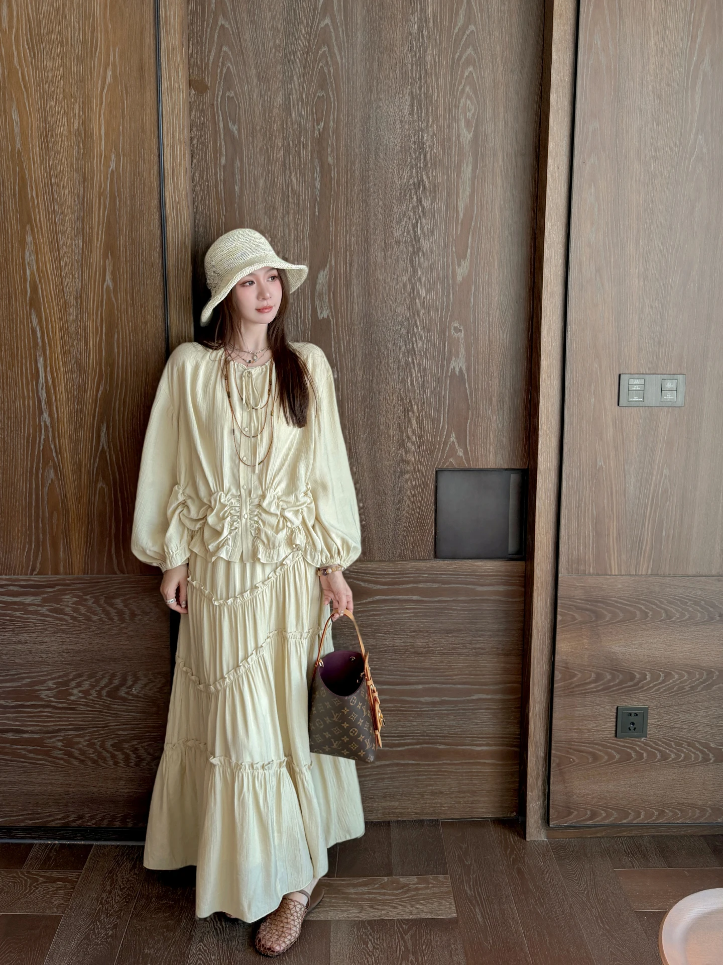 

Yellow Pleated Umbrella Skirt Set Zhang Sheshi Spring Summer "Moonlight Breath" Fashionable Two-Piece Women's Outfit