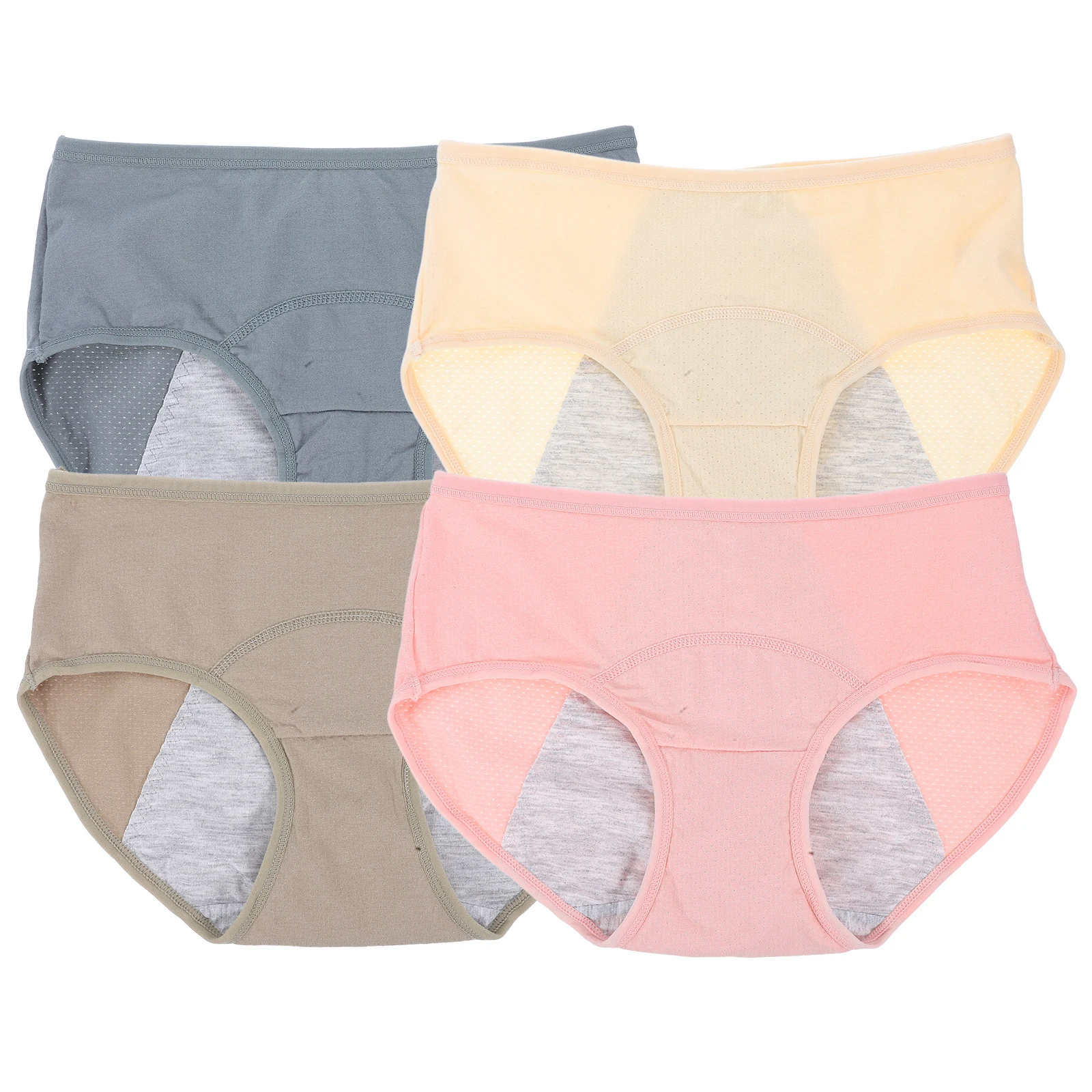 

4pcs Women'S Comfortable Period Briefs Seamless Leak-Proof Cotton Underwear Mid-Waisted For Heavy Flow Breathable Soft Maternity