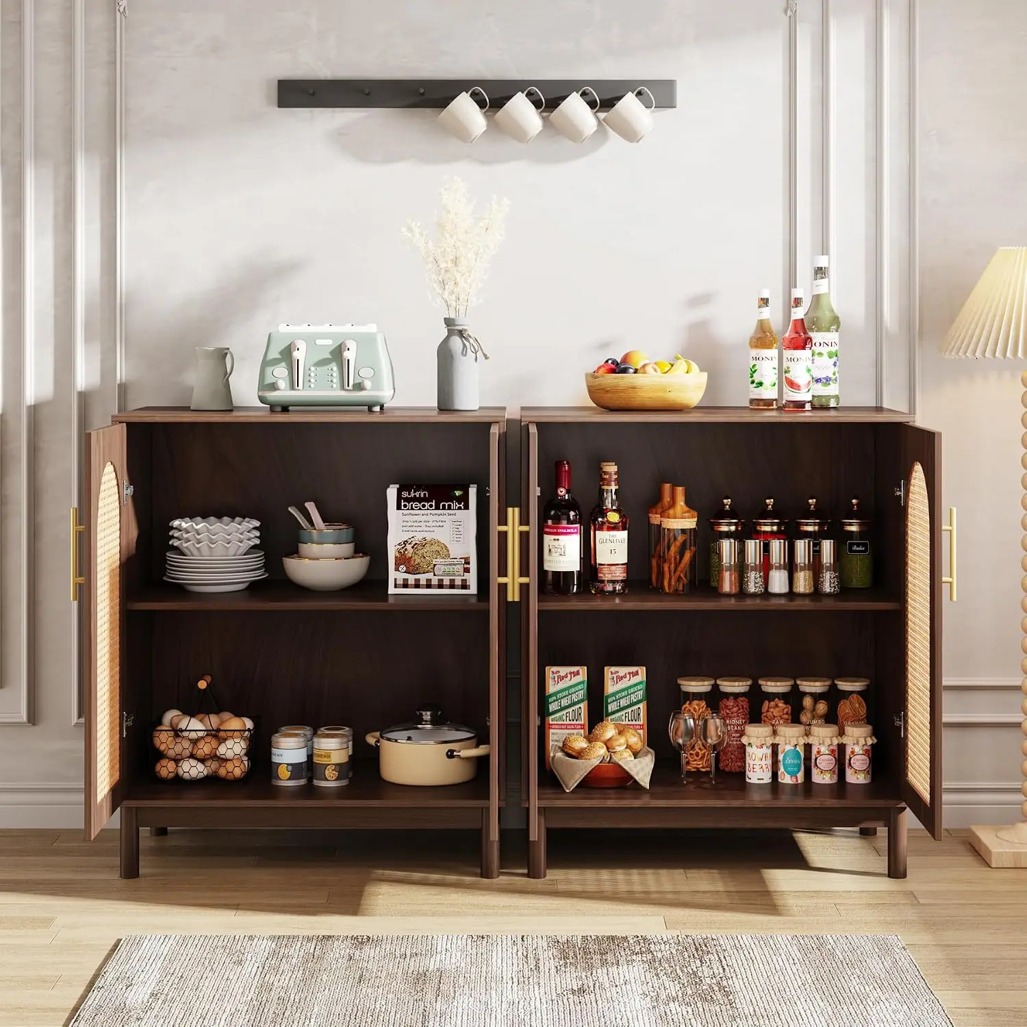 Rattan Sideboard Buffet Cabinet with Storage 59 Inch Set of 2, Customized