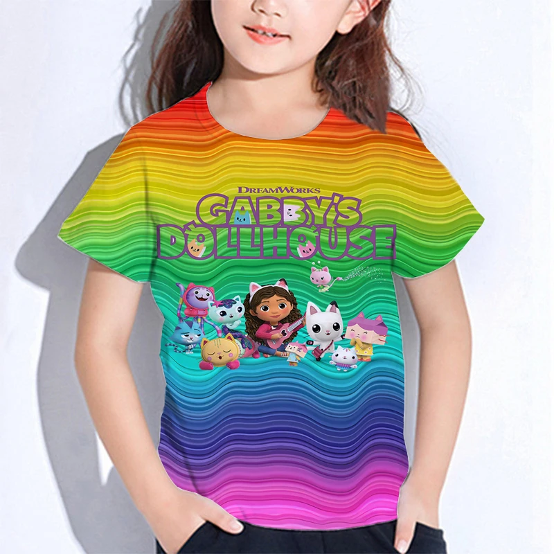 Kids Gabby's Dollhouse T-shirts Gabby Cat Short Sleeves Toddler Summer Short Sleeve Tshirt Boys Girls Tee Tops