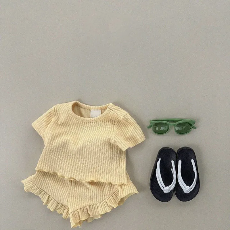 2024 new early autumn 0-1-year-old baby knitted simple fashion thin T-sleeved shorts two-piece home casual suit T Z 2 4 4 2 2