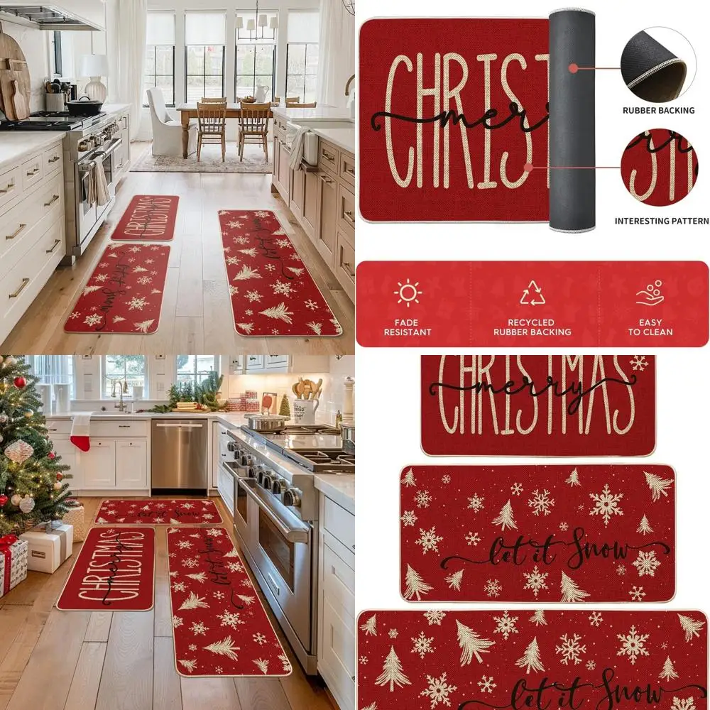 

Набор из 3-х рождественских кухонных ковриков: снежинка, Let It Snow, Merry Christmas — 17x29, 17x36, 17x47 дюймов