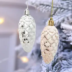 5Pcs Christmas Hanging Pinecone Glitter Xmas Tree Decor Plastic Pine Cone Ornament Christmas Tree Ornaments Ball Party Supplies