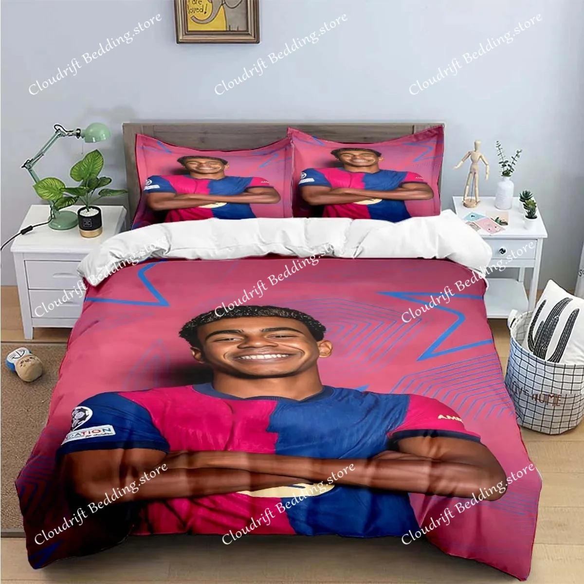 Juego de Ropa de Cama España Fútbol Cenozoic Star L-Lamine Y-Yamal, Juego de Funda Nórdica y Edredón, Set de Ropa de Cama, Regalo963