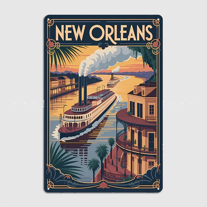 Orleans Riverboat Travel Poster Metal Custom Sign Living Room Wall Indoor Decor Room Decoration Bedroom Posters Home Decor