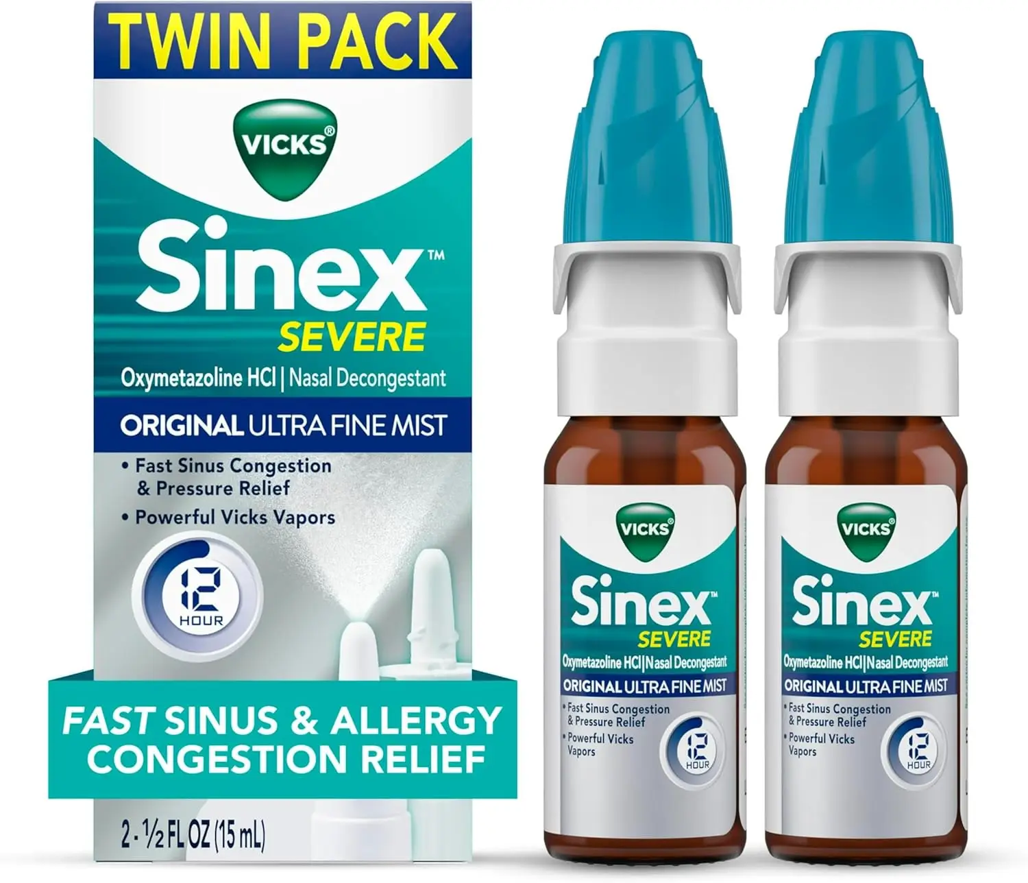 

Severe Allergy & Sinus Nasal Spray, Ultra Fine Mist Decongestant for Congestion Relief, 265 Sprays x 2