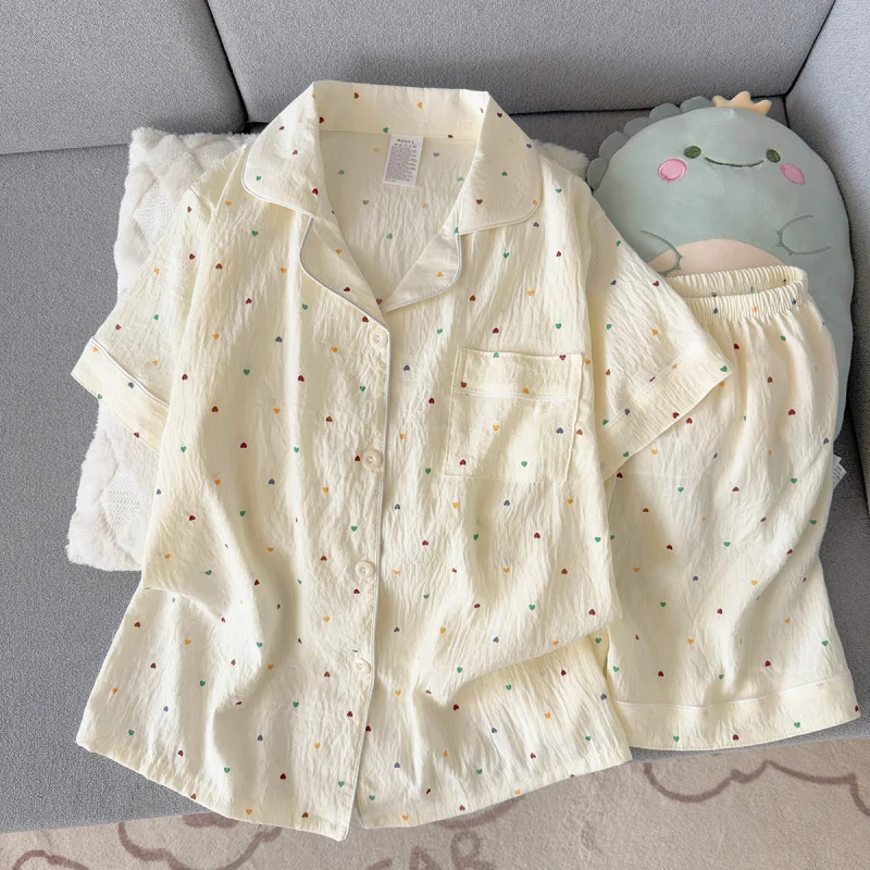 

2Summer short-sleeve pajama set for women, comfortable and trendy, shorts can be worn outside, home wear set