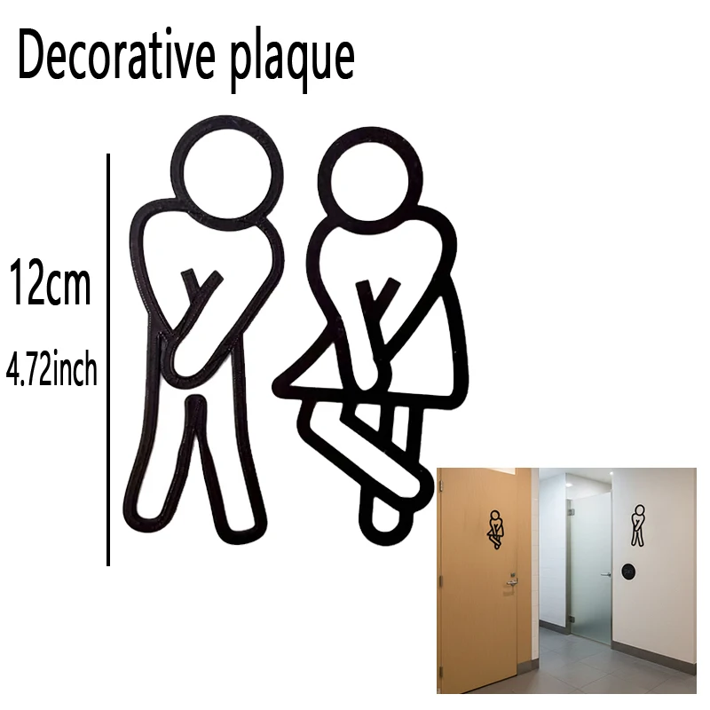 Wooden WC Door Signs Decoration 3D Flat Restroom Door Decor Restaurant Hotel Cafe Toilet Signage Wall Sticker Hanging Pieces