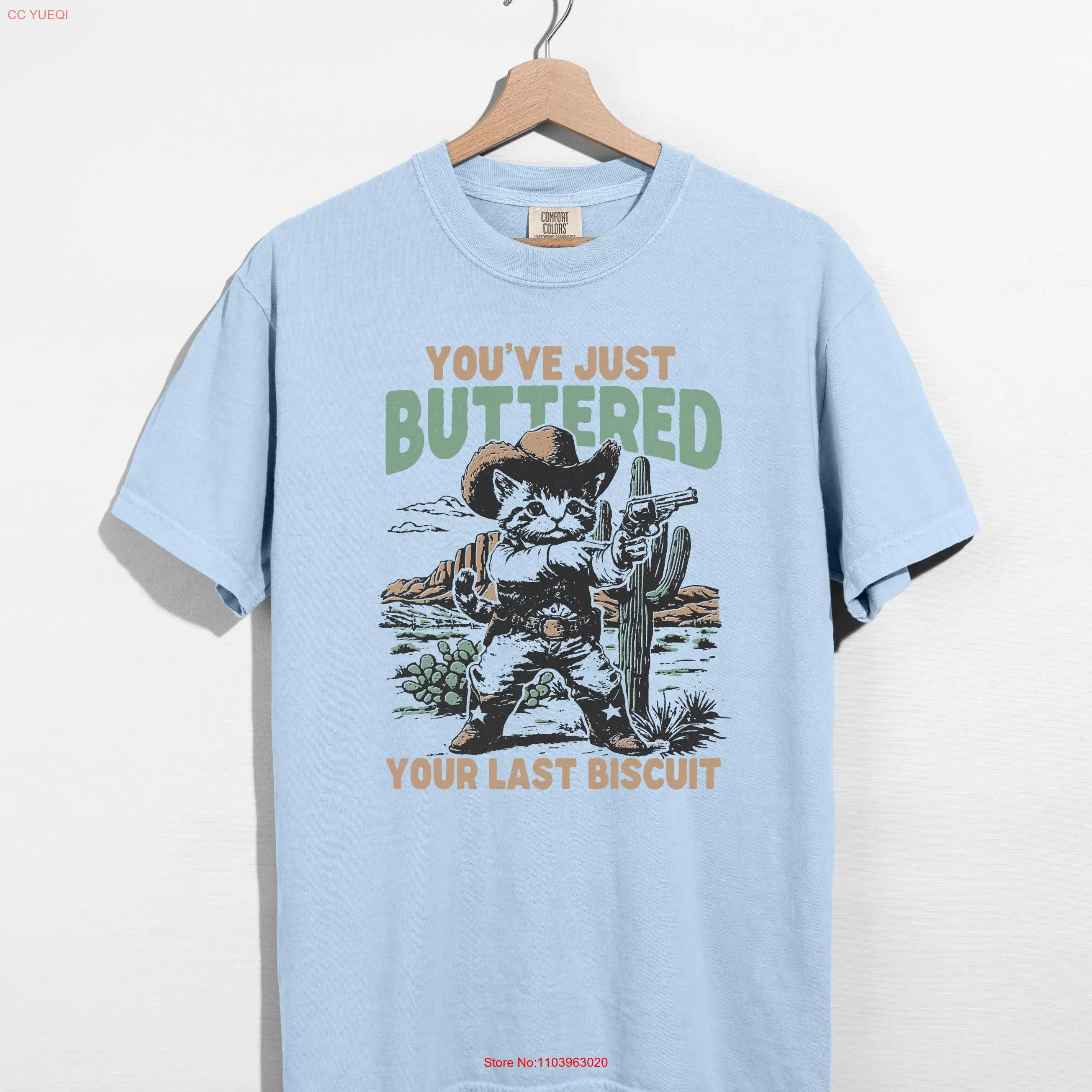 Милый ковбойский котенок, вы просто маслянилось, ваш последний бисквит, забавная футболка в стиле вестерн, комфортные цвета в стиле ретро