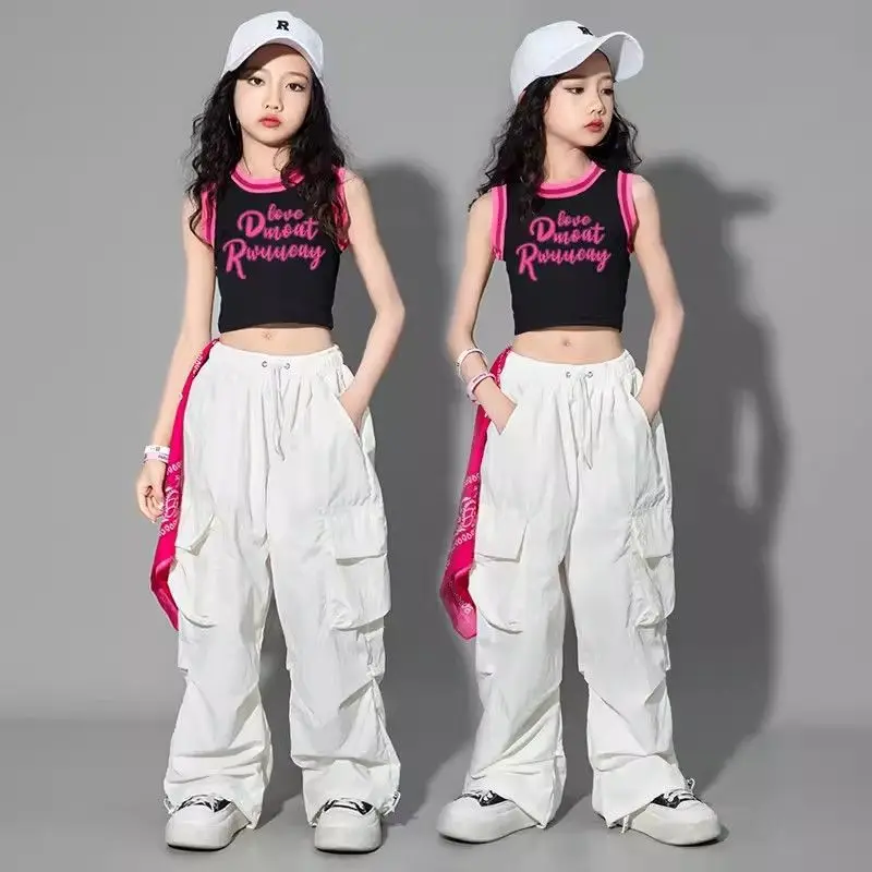 Girls Hip Hop Joggers Pants Kids Cargo Pants Teenage Straight Trousers High Waist Vintage Casual Streetwear Baggy Pants 5-14Y