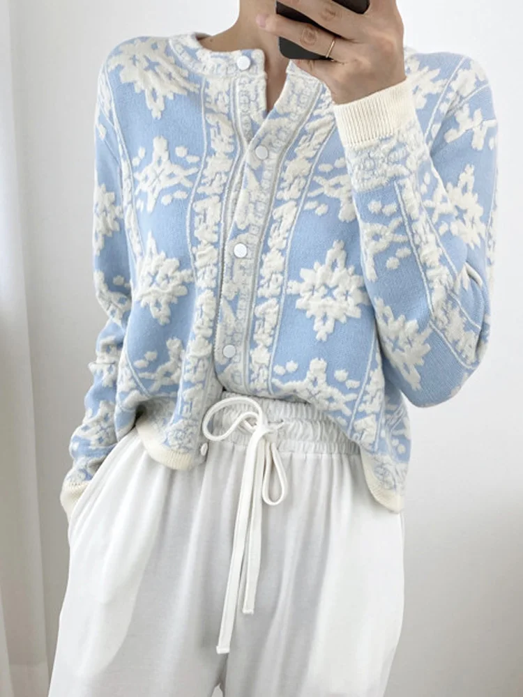 2023 Autumn Stereoscopic Floral Korean Cardigans Sweaters Women Long Sleeve Single-breasted Tops Vintage Elegant Ladies Cardigan