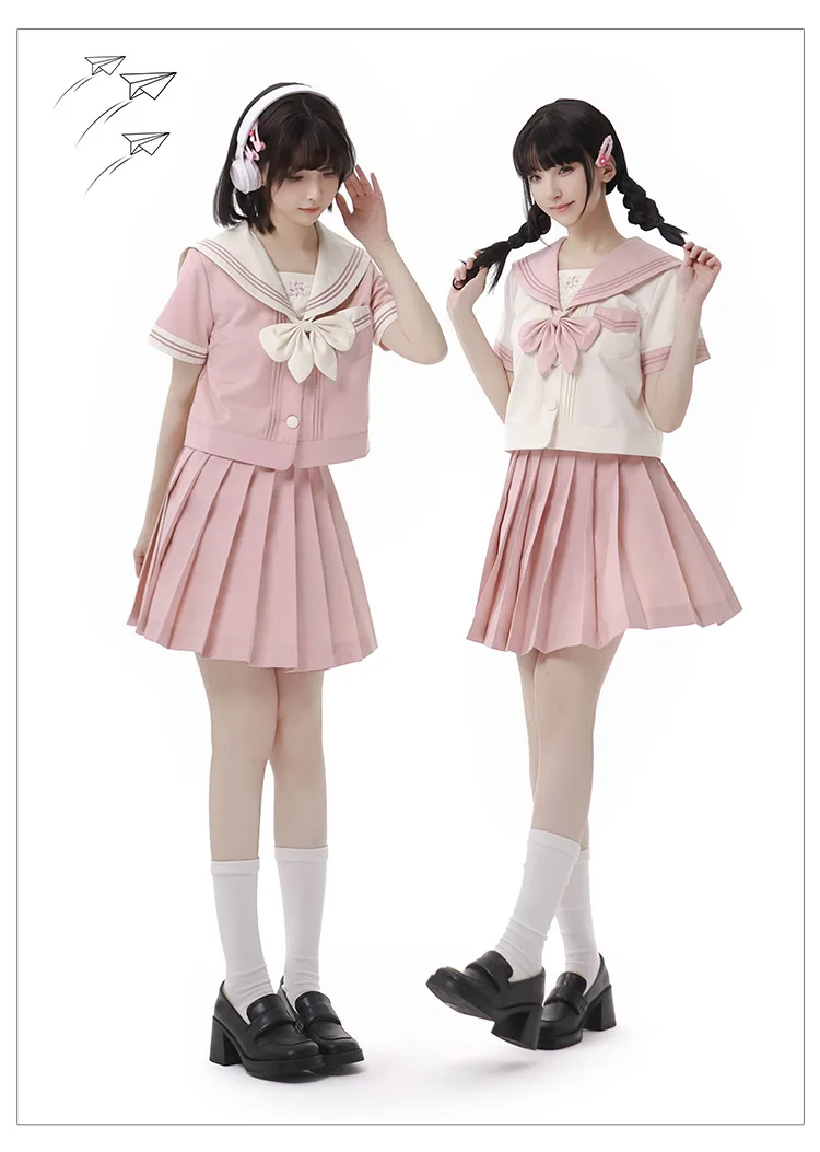 Japanese Preppy Style JK School Uniform Suit Sailor Collar Bow Long Sleeve Top High Waist Mini Pleated Skirt Two-piece Set Women