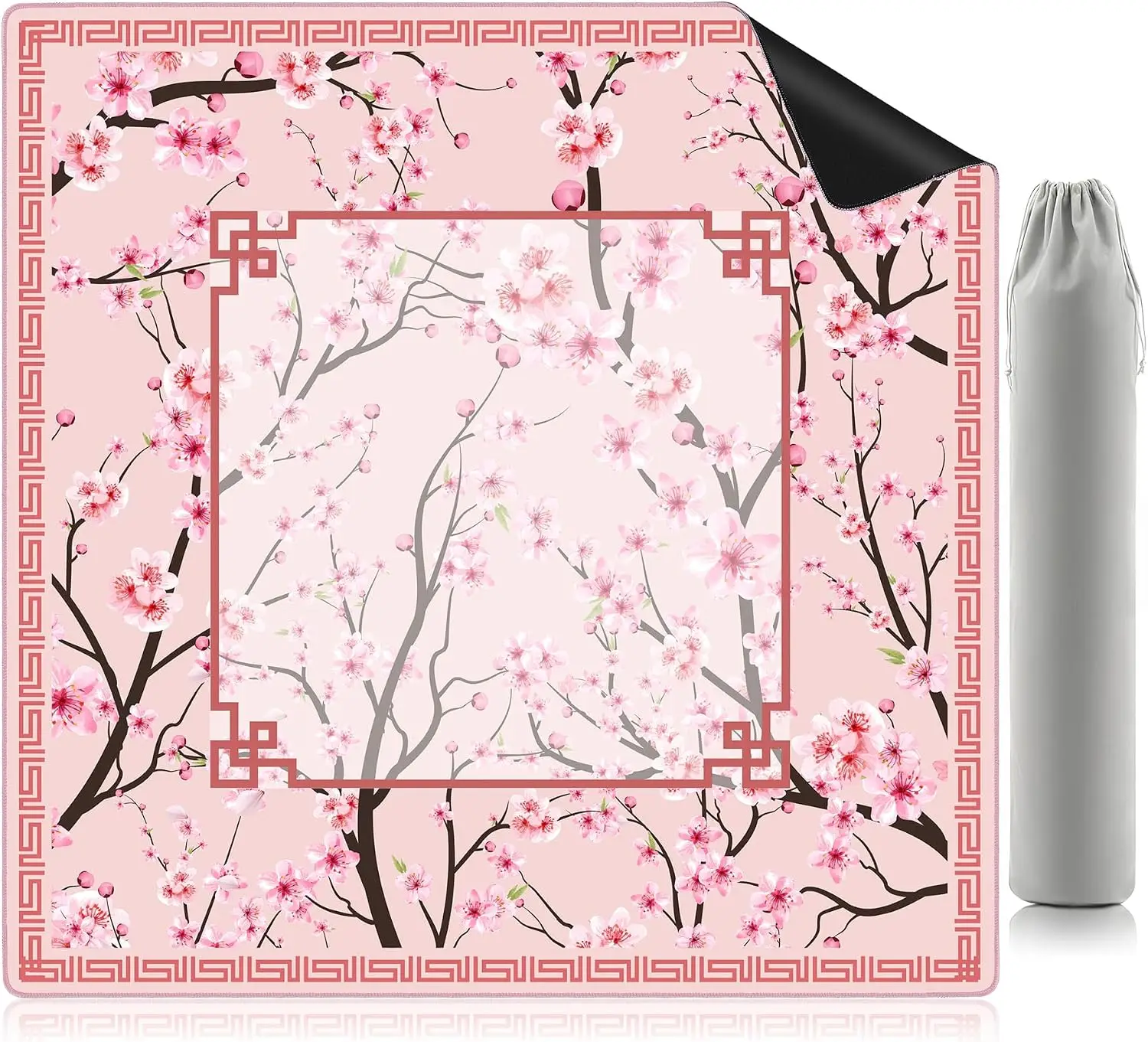 80cm Soft Pink Mahjong Mat with Carrying Bag Non-Slip Noise Reduction Game Table Cover for Mahjong Poker Card Games Dominoes