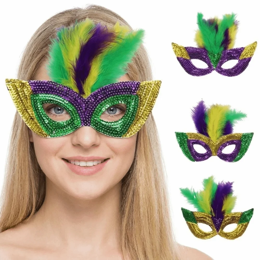 Vintage Style Half-Face Mask Black Feather Angel Feather Feather Mask Sequin Decoration Large Horn Cosplay Mask Carnival Party