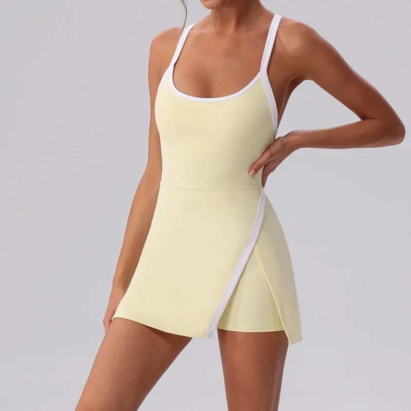 

Women's Golf Wear Sports Dress Slimming Anti-exposure Tennis Dresses With Beauty Back One-piece Summer Fitness Yoga Outfit