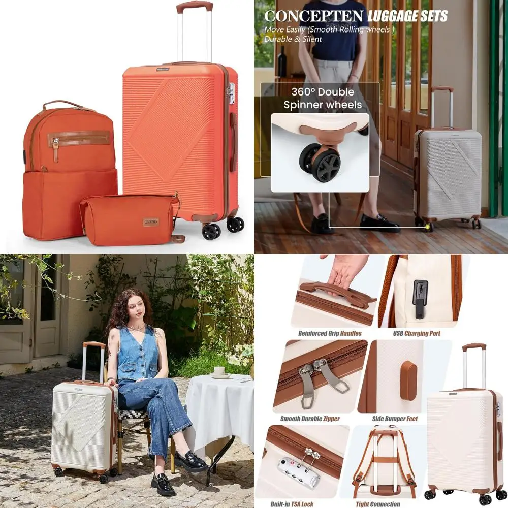 3 Piece Luggage Set: 20 Inch Spinner Carry-On Suitcases, Lightweight ABS Hardshell, TSA Lock, Travel Essential