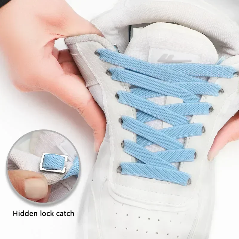 Elastische, flache Schuhbänder ohne Schnürsenkel mit Metallschnallen, Ersatz-Schnürsenkel für Erwachsene, Kinder, Sneaker und Freizeitschuhe – Detail 2