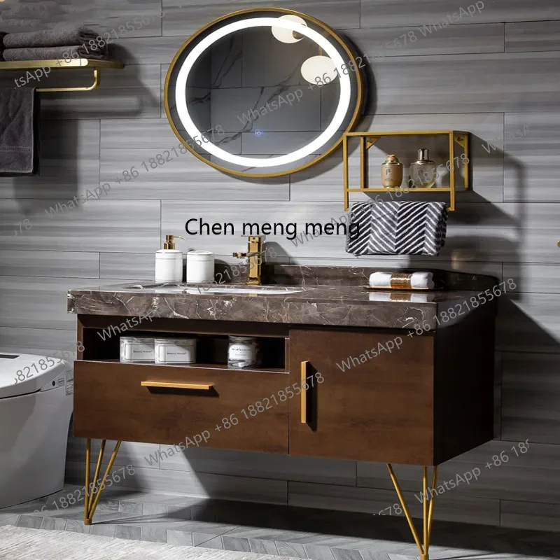 X  New stainless steel bathroom cabinet combination, floor-to-ceiling smart marble washbasin