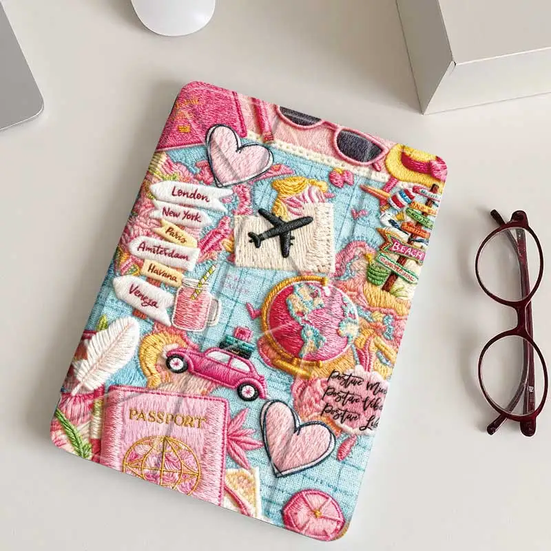 1PC Y-Fold Acrylic Case with Pencil Holder for iPad A16 11th/10th Gen, Mini 6/7, Air 4/5/6/7, Pro 11, Double-Sided Pattern
