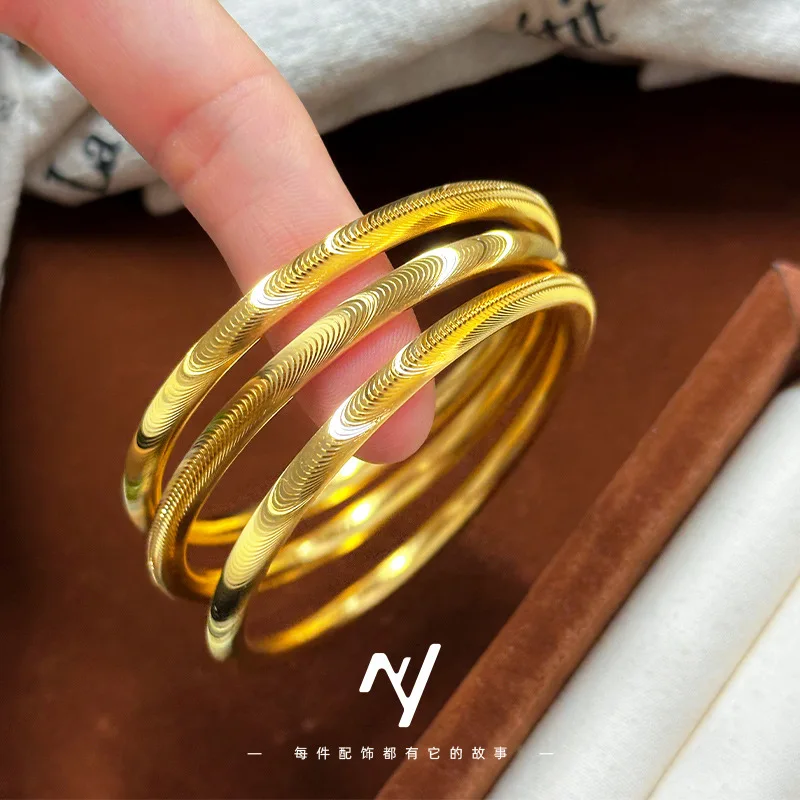 

Real 24k Gold Luxury 9999 Vitage Niche Design Sense Burst Internet Celebrity Cnc Cat Eye Circle Inheritance Bracelet Women