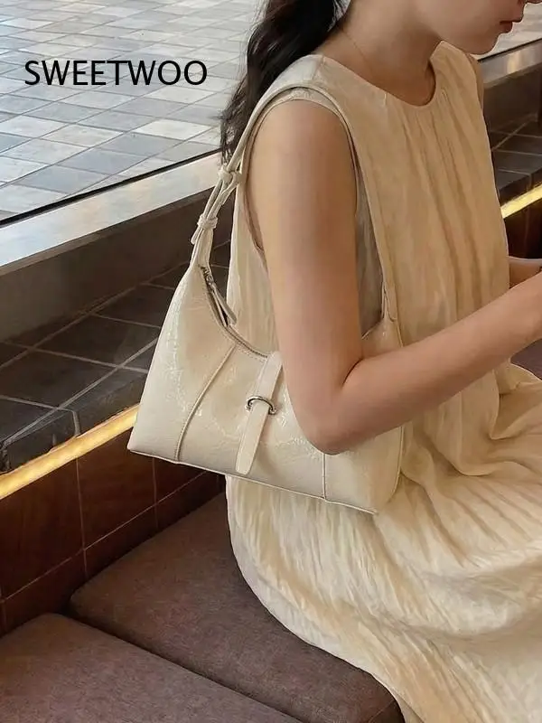 2026 Glossy Wrinkled Pu Dumpling Underarm Bag Slim Minimalist Design Four Soft Pastel Tone Women Daily Shoulder Purse