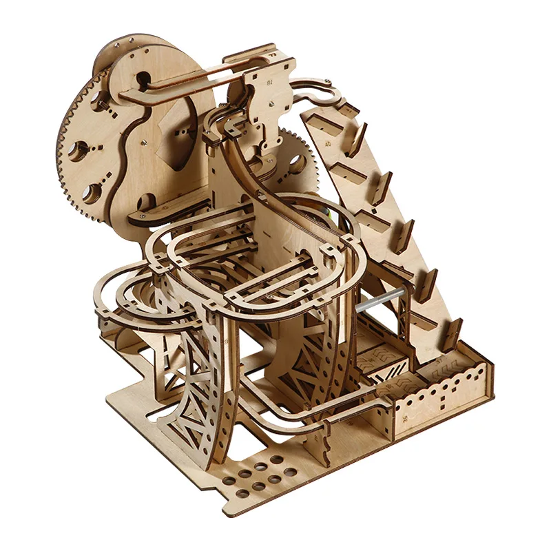 OUZEY 3D โมเดลไม้สร้างรางลูกแก้วและกังหันน้ำ - ชุดประกอบแบบกลไก DIY ของเล่น STEM เสริมสร้างทักษะสำหรับผู้ใหญ่และวัยรุ่นอายุ 14 ปีขึ้นไป