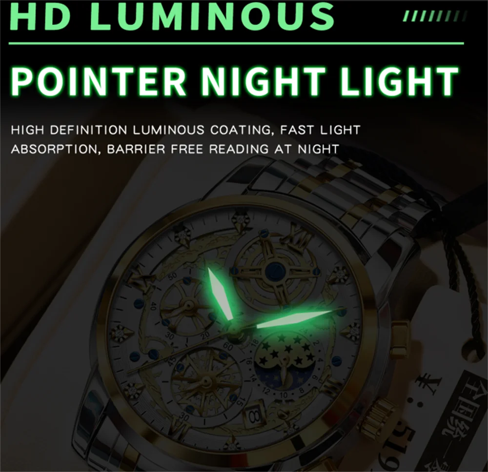 빈본드 남성용 명품 시계 오리지널 방수 야광 날짜 표시 남성 시계 크로노그래프 스테인리스 스틸 쿼츠 남성 시계 레로즈