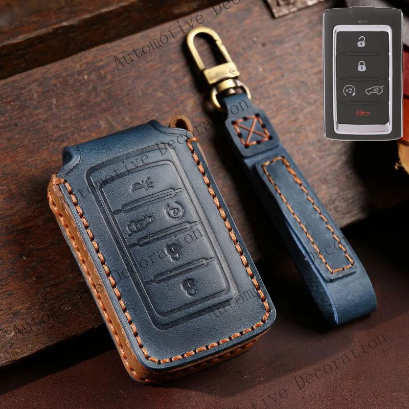 Z+ Genuine Leather Car Remote Key Fob Case Cover For Jeep Grand Cherokee Wagoneer