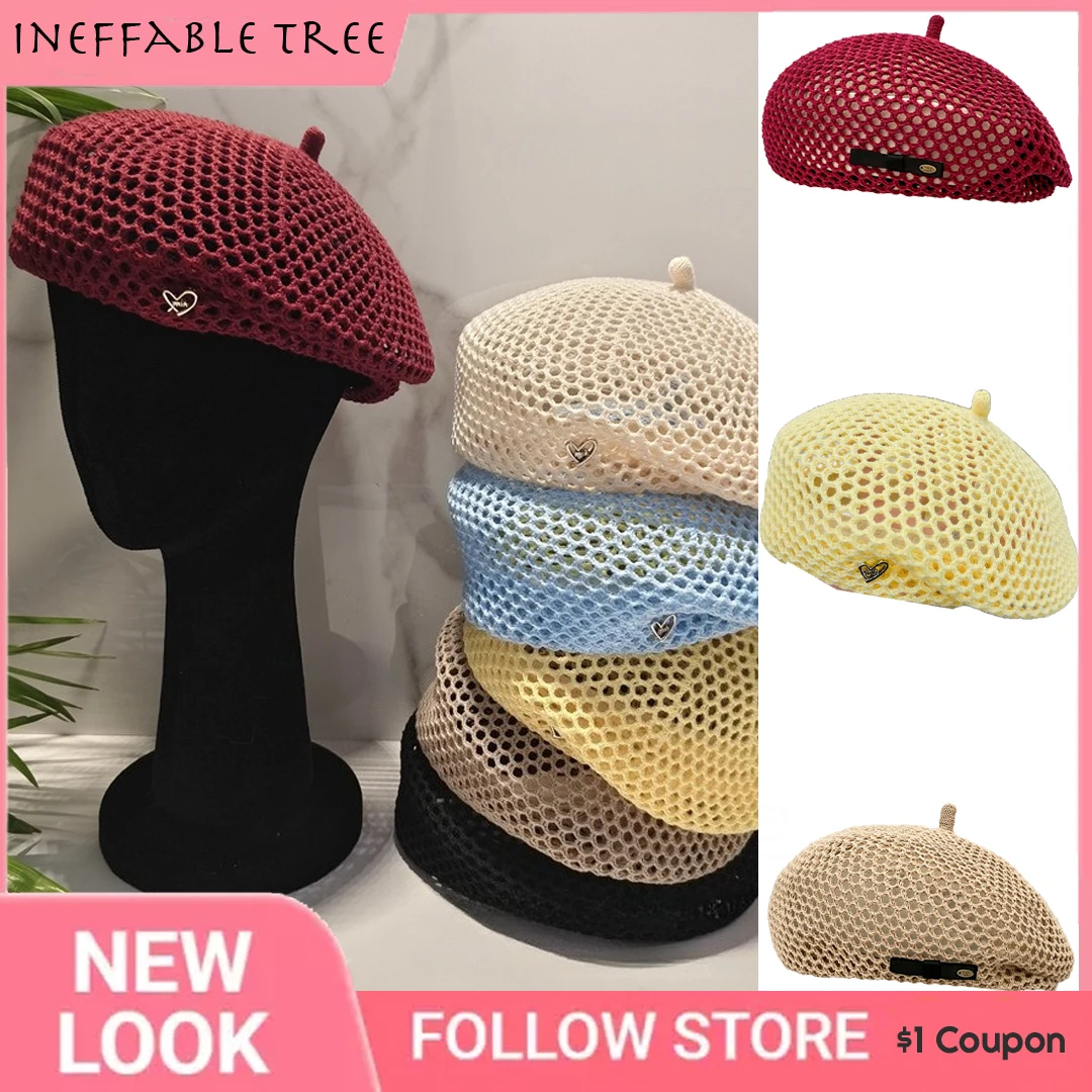 Boina de Tricô Y2K Feminina, Estilo Francês de Verão, com Design Vazado e Respirável, Efeito Adelgaçante no Rosto, Gorro Fino, Boina de Pintor, Gorras Hombre Boina