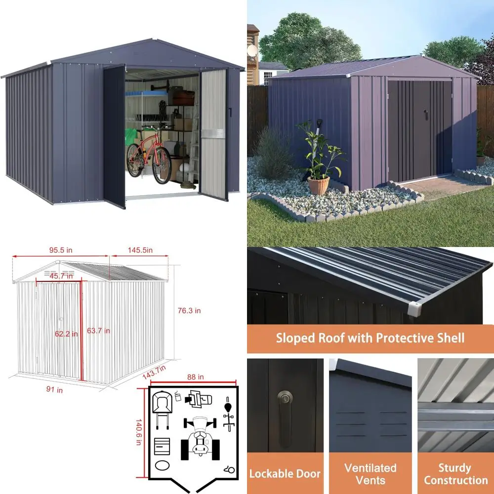 

Galvanized Roof Metal Storage Shed: 8x12 Outdoor Lockable Storage with Ventilation
