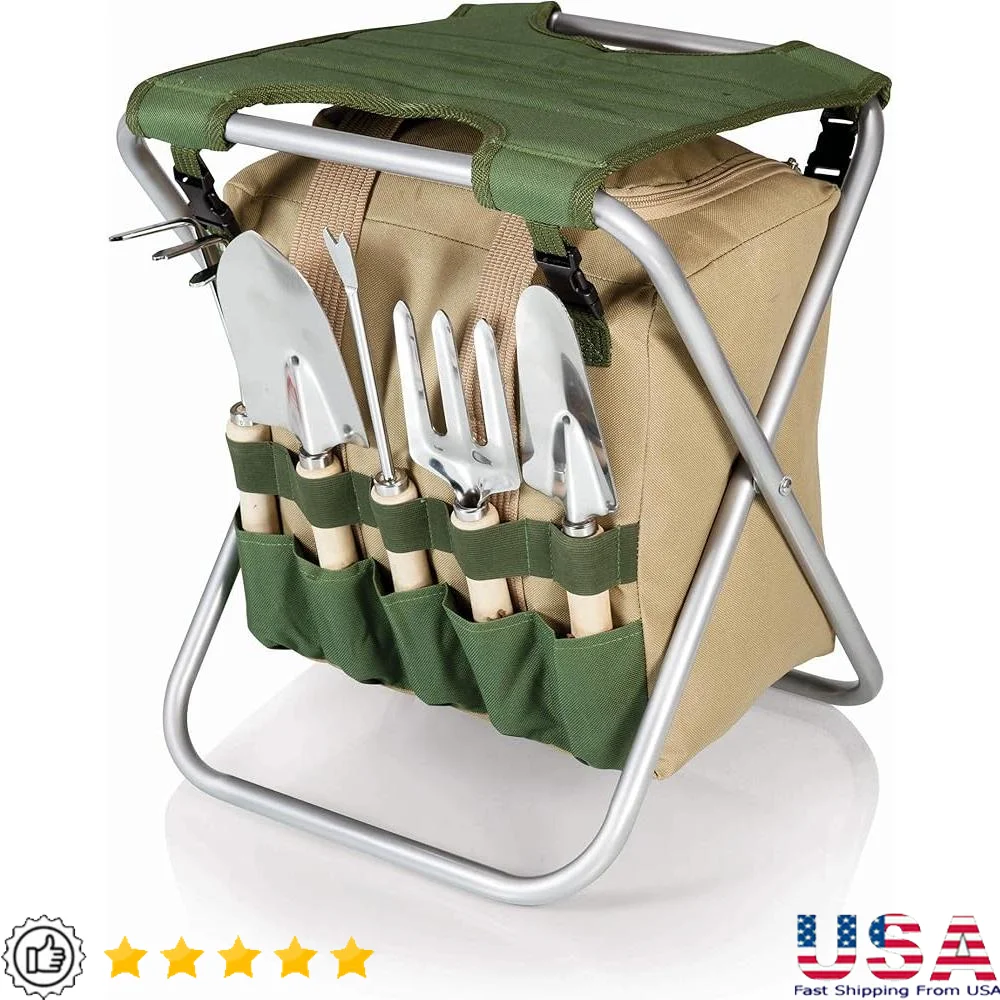 

Gardening Stool with Tools Detachable Tote Folding Chair Portable Garden Seat with Hand Tools Set Outdoor Garden Gift