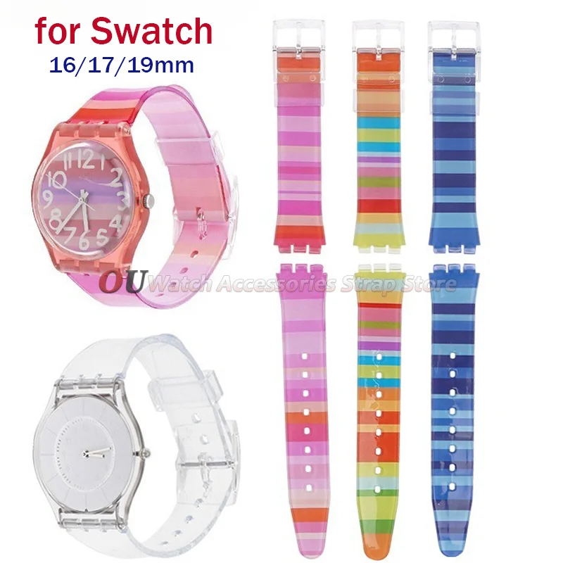 16mm 17mm19mm PVC Strap Watch Strap for Swatch Soft Jelly Color Waterproof Rubber Wristband Bracelet with Tool Watch Accessories