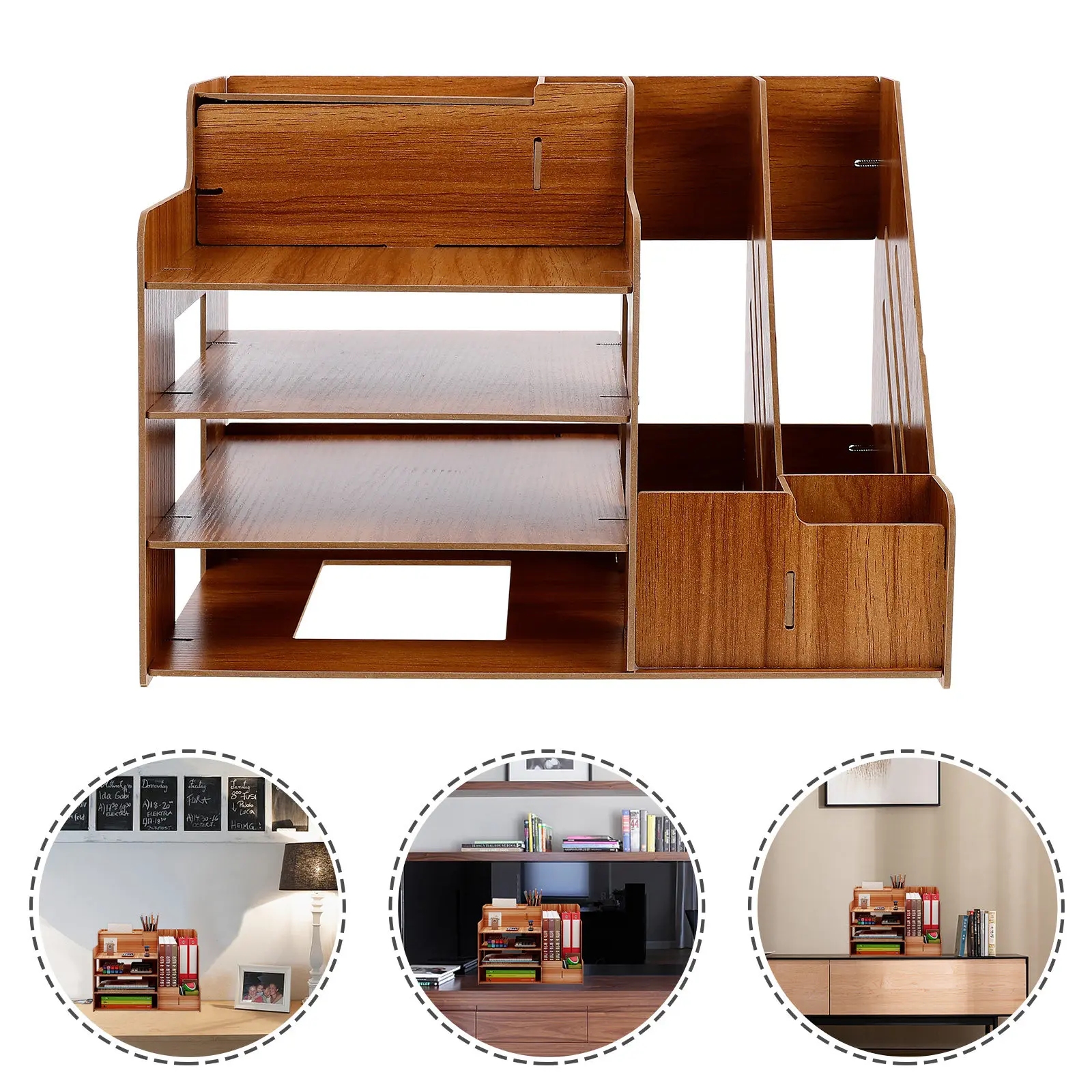 

1Pcs Cherry Wood Desktop Storage Rack Portable Organizer for Office Bedroom Living Room Stationery Holder Tabletop Shelf