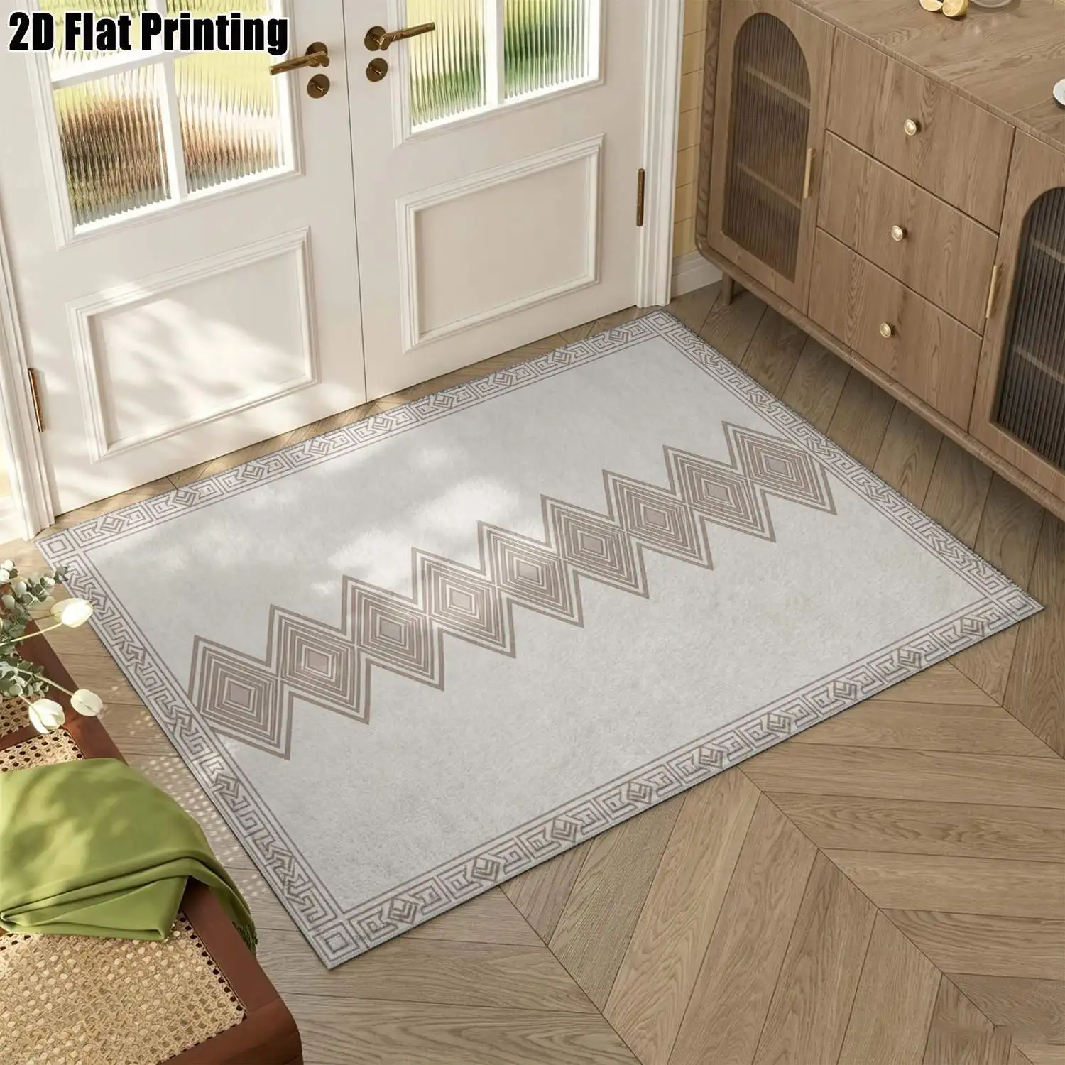 1Pc 2D Printed Light Brown Geometric Diamond Pattern Nordic Carpet, Modern Simple Home Decor Rug, Multi-Size, Machine Washable, Ideal for Entrance, Dining, Foyer, Study, Living Room, Bedroom