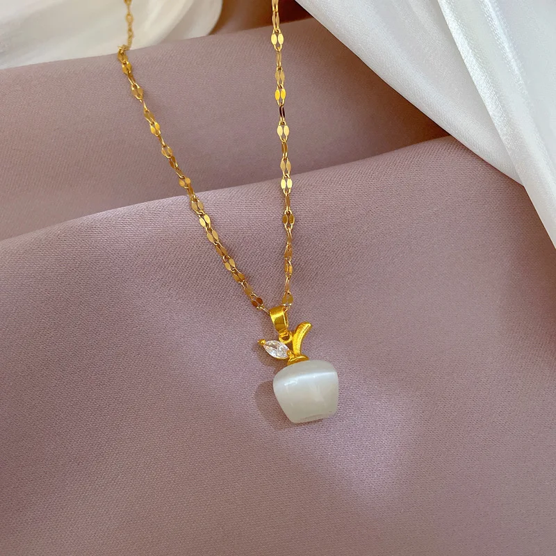 Shonemes Apple Pendant Necklace Fashion Stainless Steel Clavicle Chain Choker Jewelry Gifts for Women