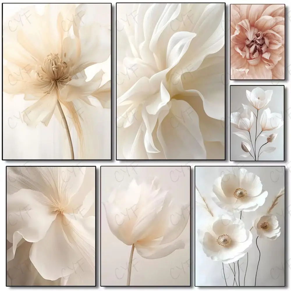 Art Frameless Nordic Beige Peony Flowers Poster Poster Painting Wall Art Mural for Living Room Home Decor and Gifts