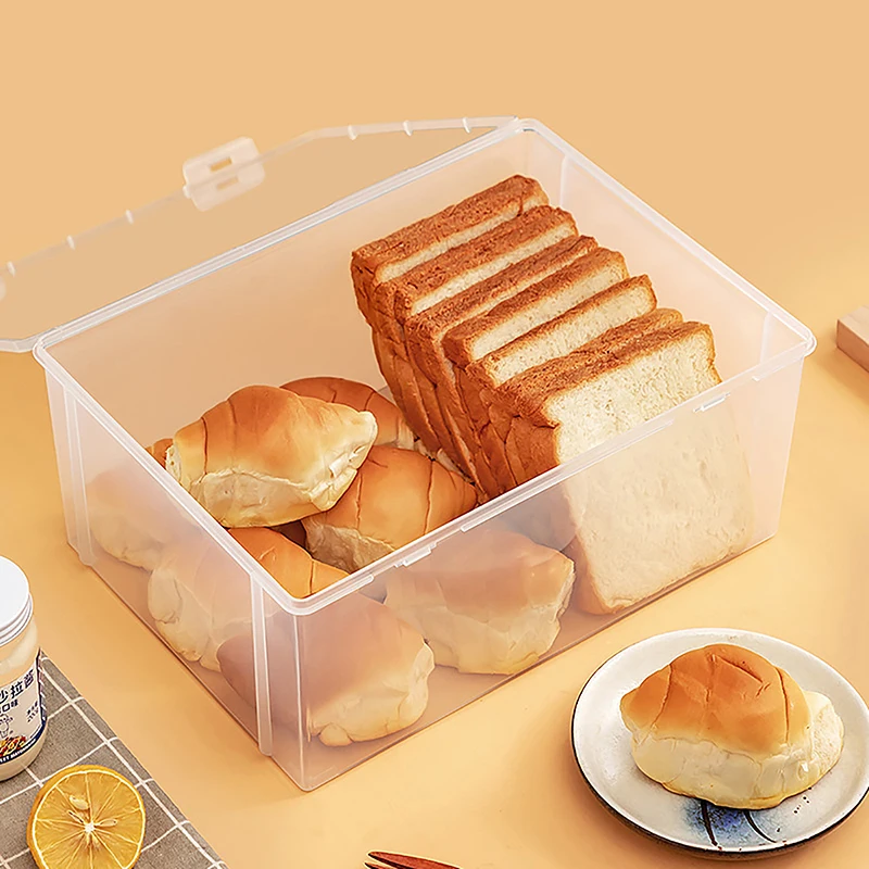 Bread Storage Box Clear Plastic Toast Dispenser Airtight Box Baking Bread Cake Container Refrigerator Organizer