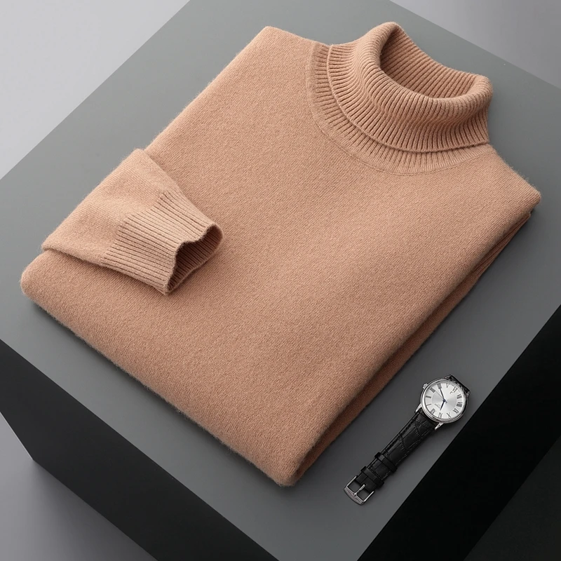 Fall/Winter 100% Wool Bottoming Shirt Men\'s Thickened Turtleneck Sweater Business Cashmere Knitting