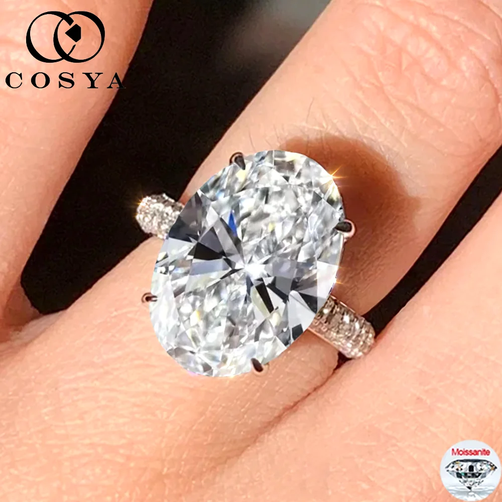 

COSYA 8CT 10*14mm Oval Cut Full Moissanite Ring S925 Silver Sparkling D Lab Diamond Wedding Band For Women Luxury Fine Jewelry