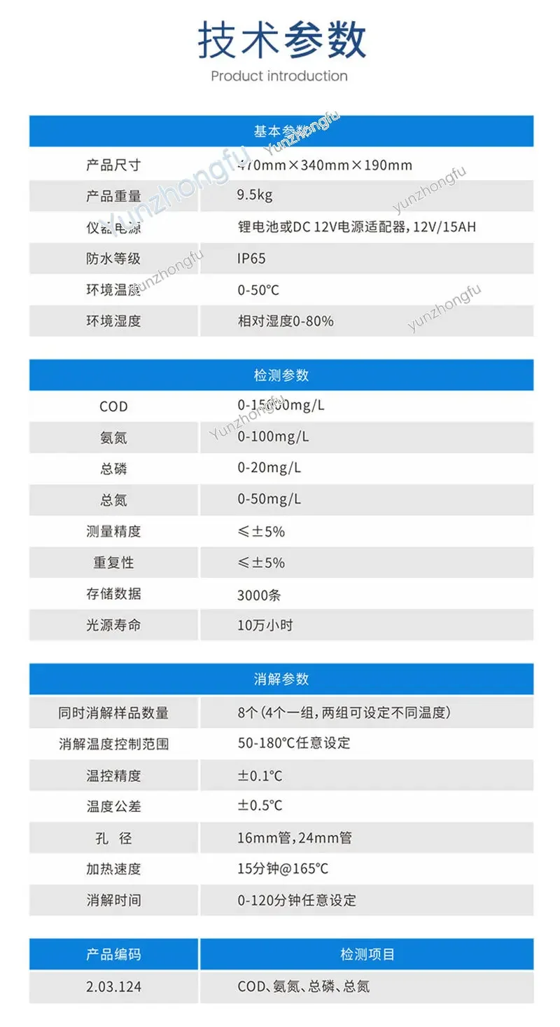 Portable Cod Ammonia Nitrogen Total Phosphorus Total Nitrogen Water Quality Detector Sewage Rapid Determination Analyzer