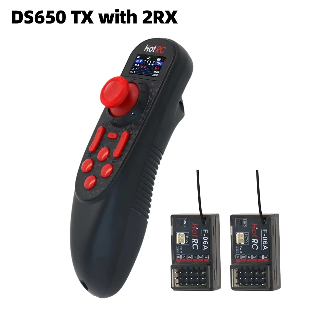 HOTRC DS-600 6CH RC Transmisor y receptor 2.4GHz Control remoto con DS 600 PWM receptor de 6 canales para barco RC (2 receptores