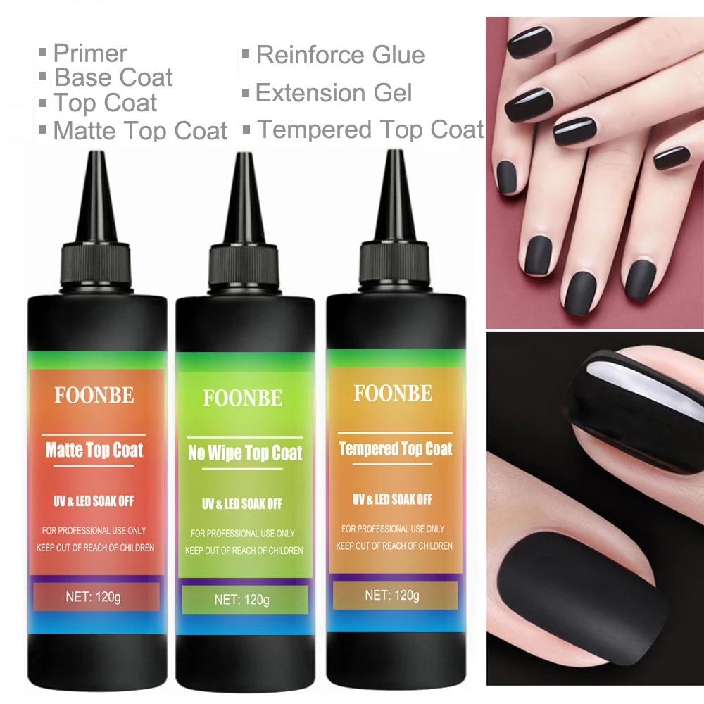 Foonbe 120g Top Coat Gel Nail Polish Base Gel Matte Tempered  Top Coat Semi-Permanent Varnish Soak Off Nail Art Functional Gel