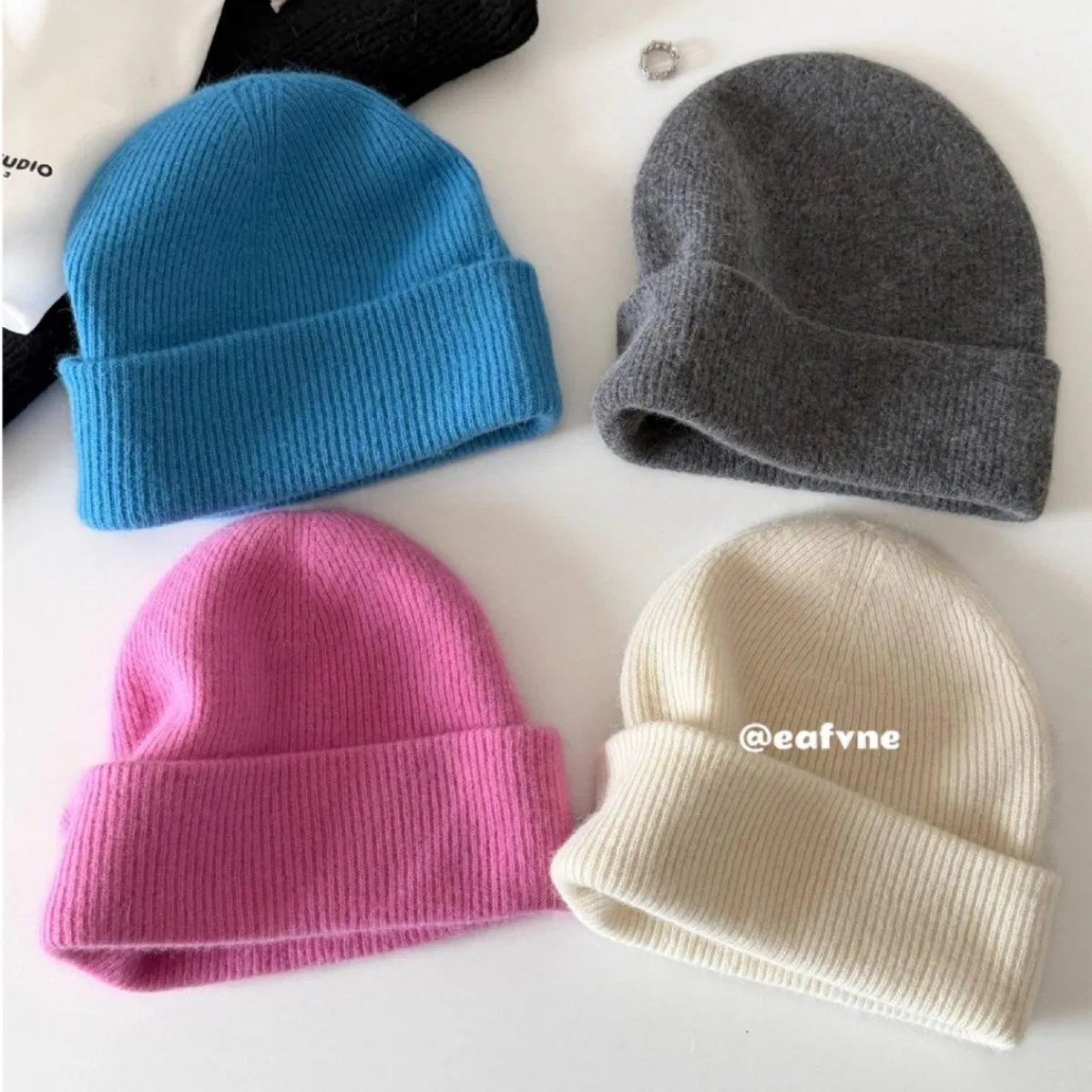 Women Wool Rabbit Fur Blend Knitted Beanie Autumn Winter Windproof Warm Ear Flap Thick Wrap Skull Cap Ladies Casual Cold Hat