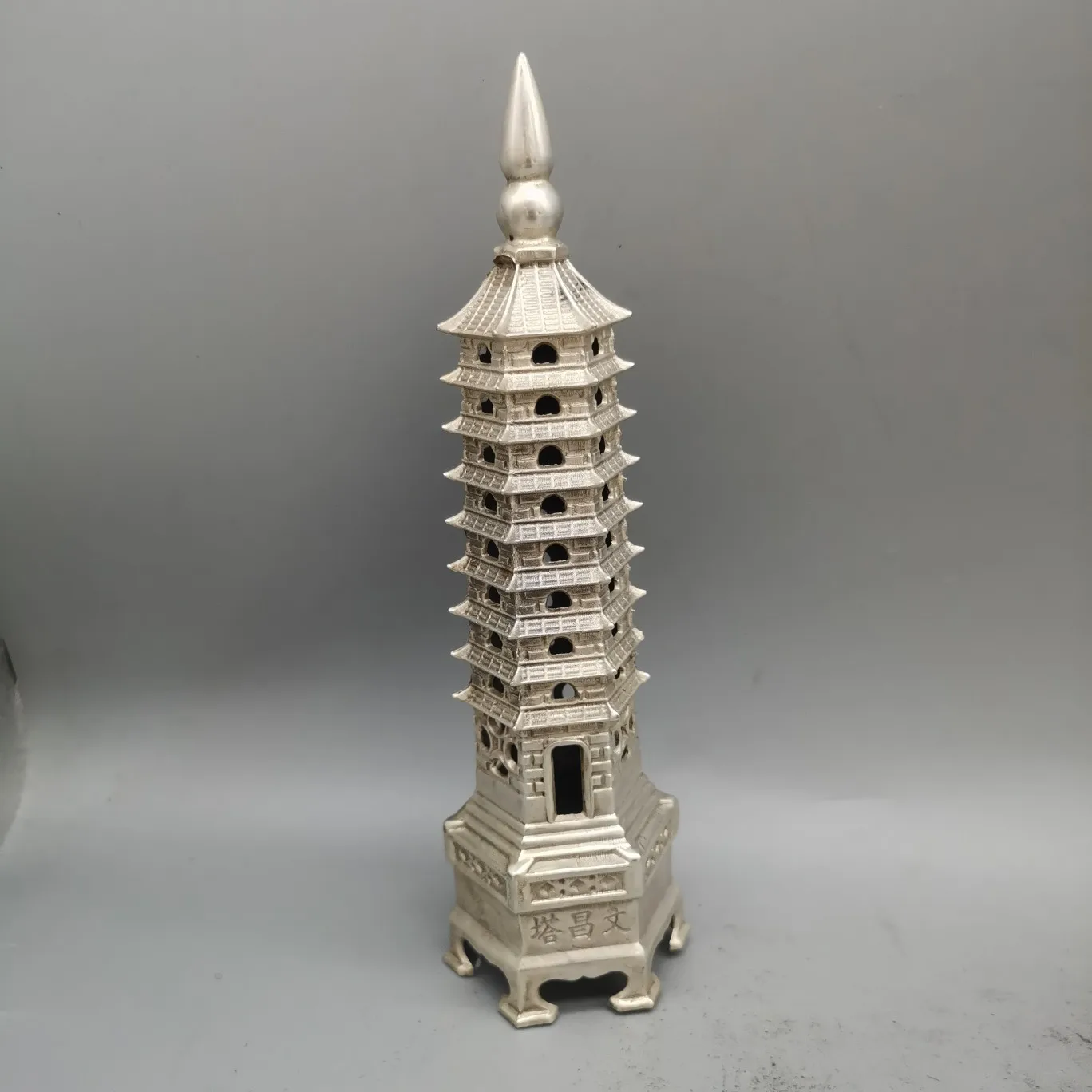 China pure copper white copper silver-plated Wenchang Tower decoration to help study and career