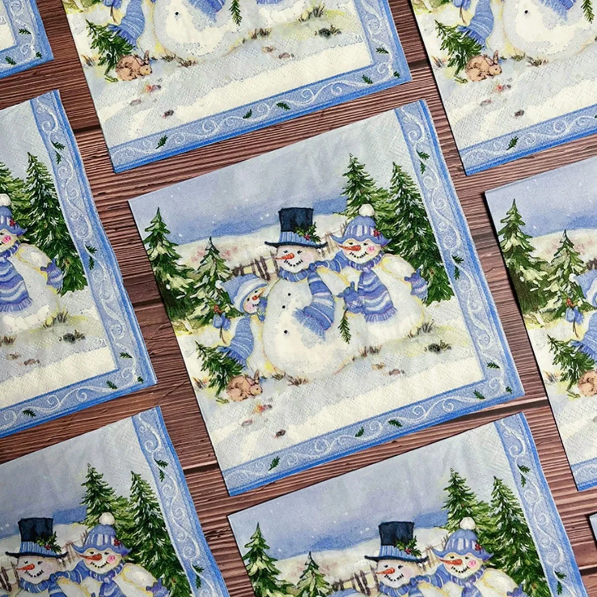 Christmas Snowman Paper Napkins Disposable Winter Xmas Party Decor Blue Snow Scene Printed Tissue For Dinner Table Holiday Decor - view 6
