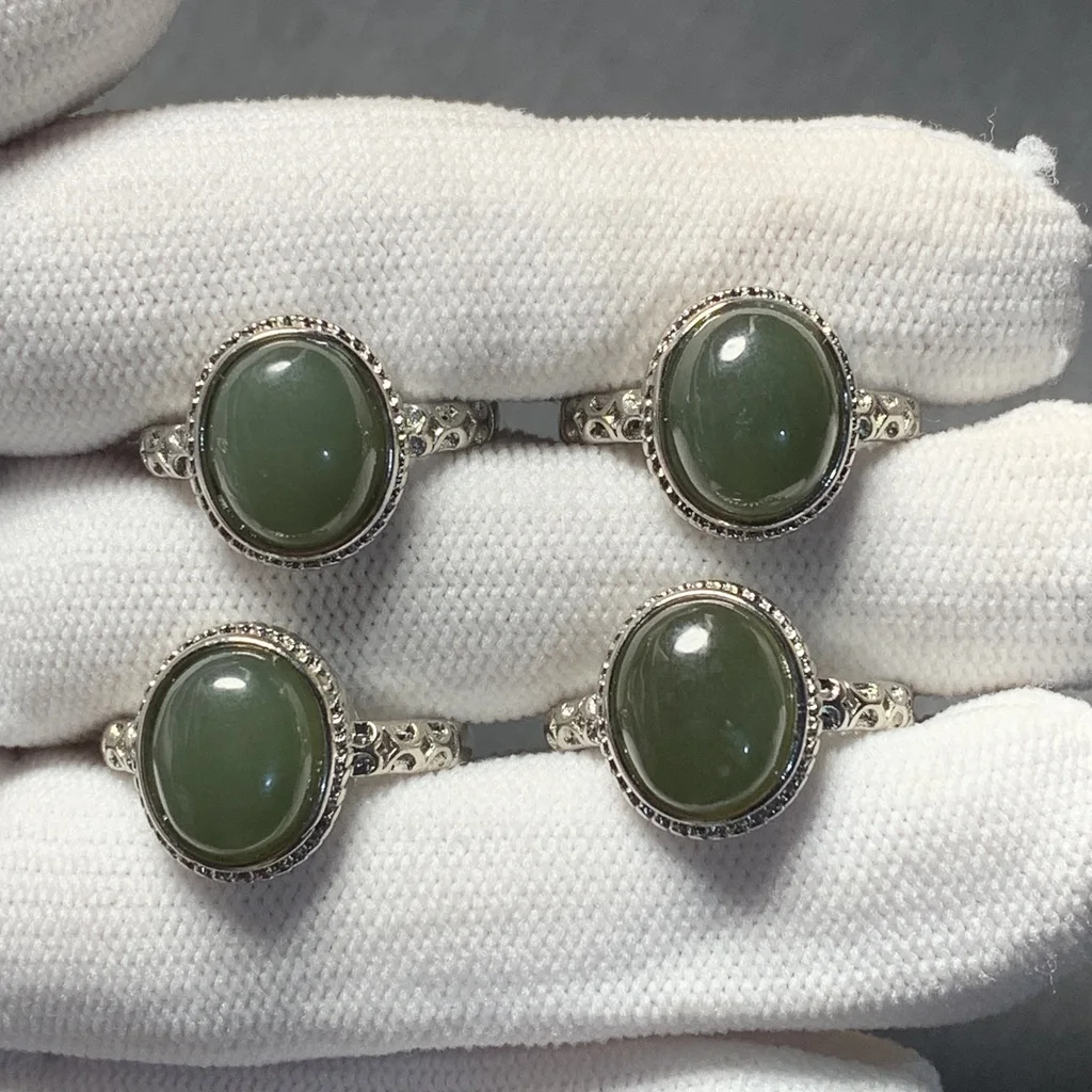 MM Natural Green Jade Ring  Adjustable Female Butterfly Jewelry for Women Gift Wholesale High Quality Vintage Fine