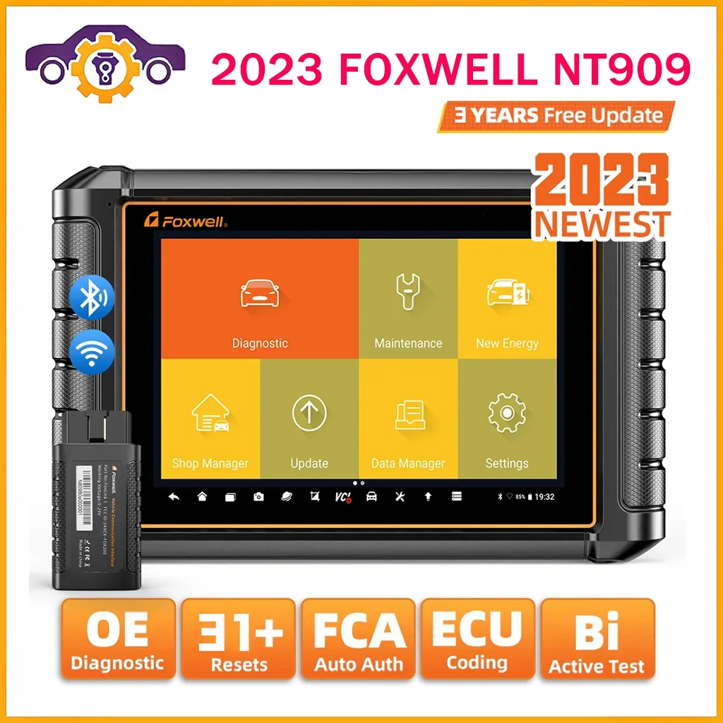 2023 FOXWELL NT909 OBD2 Bidirectional Scan Tool ECU Coding All System Car Diagnostic Tools CANFD AutoAuth Automotive Scanner