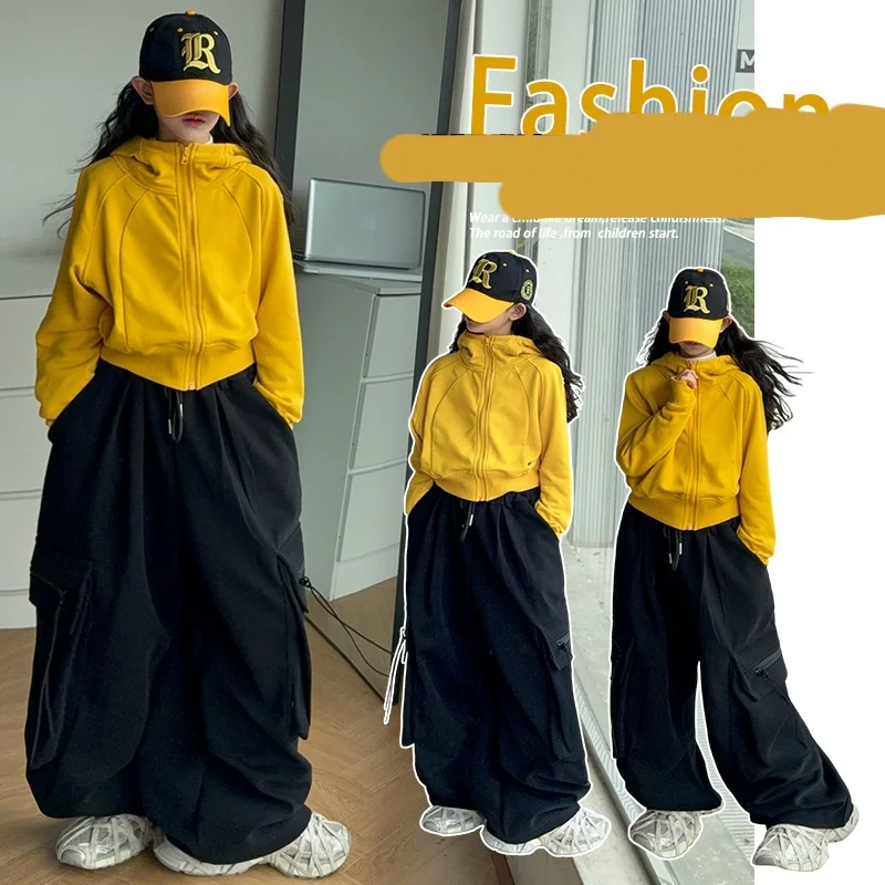 

Baby Girl Clothes Set Size 4-14Y Hooded Top+Pants Bottom Clothing Suit Kid Autumn Clothing Sets Toddle Girl American Y2K Fashion